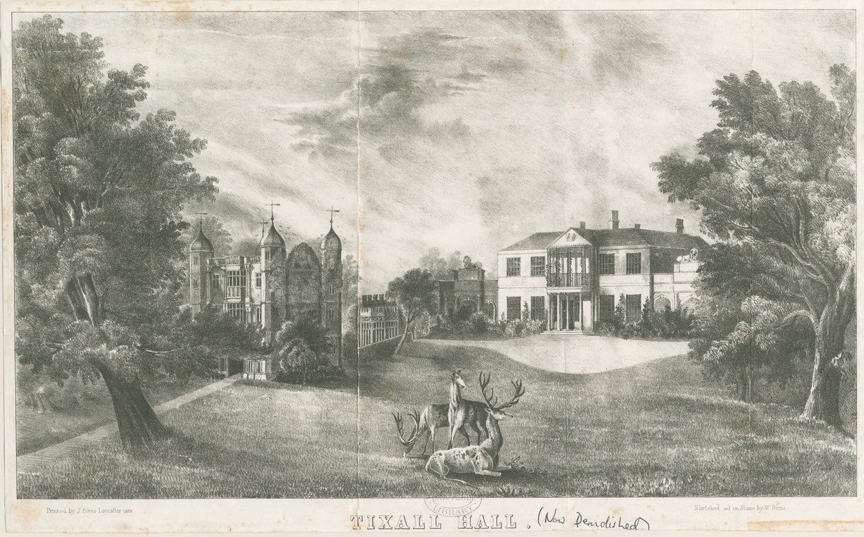 Tixall Hall and Gatehouse: litografi, nd [c 1833] (tryck) av School English