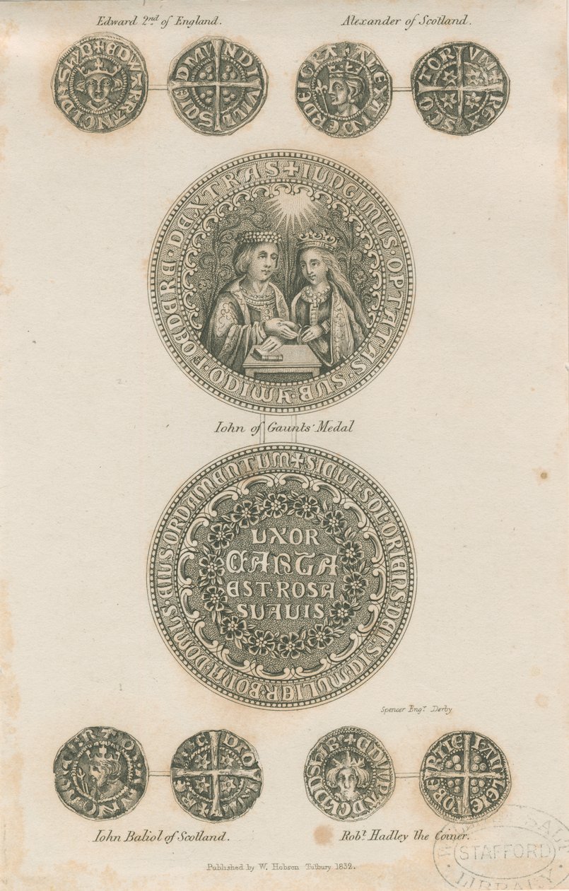 Tutbury - Tavla med medeltida mynt: gravyr, nd [c 1832] (tryck) av School English