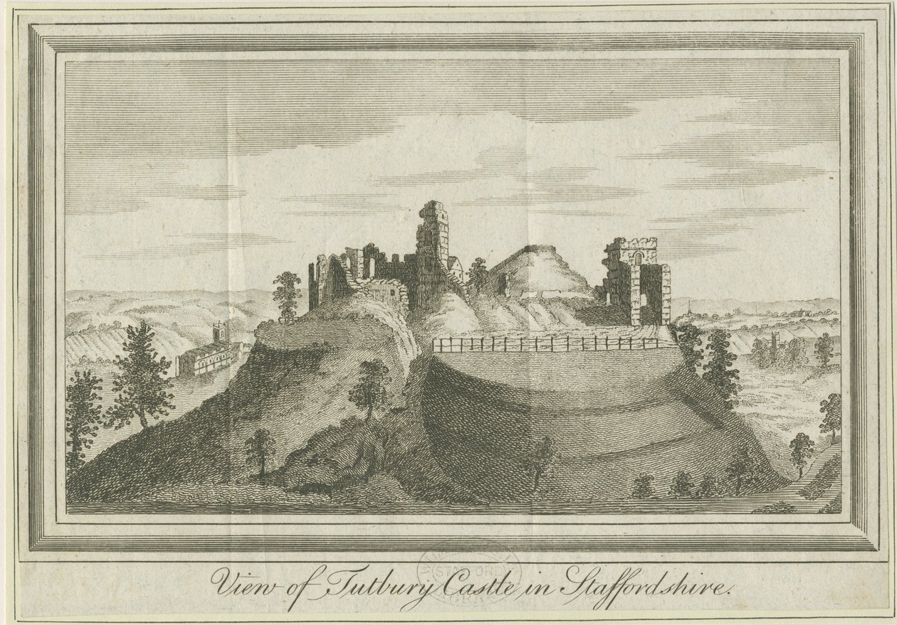 Tutbury Castle - East View: gravyr, nd [1731] (tryck) av School English