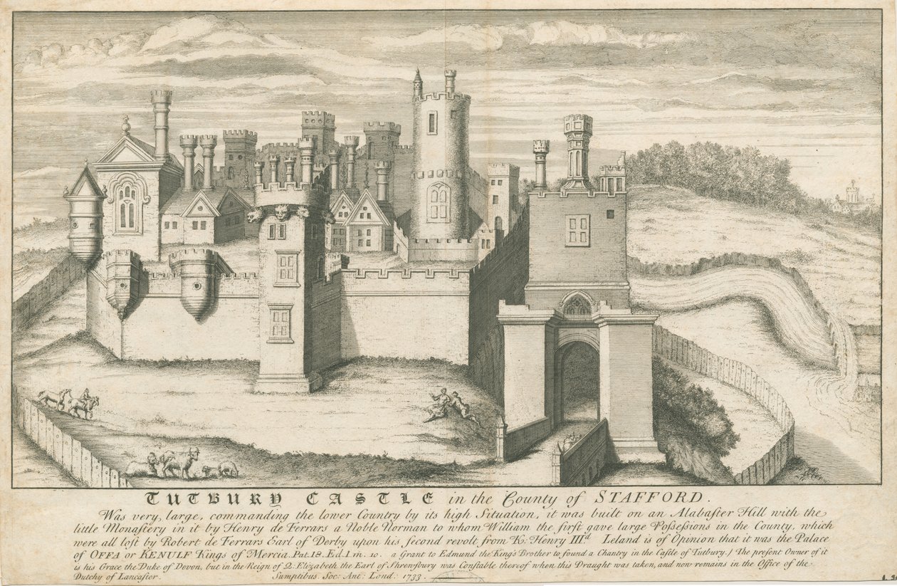Tutbury Castle: gravyr i kopparplåt, nd [c 1733] (tryck) av School English
