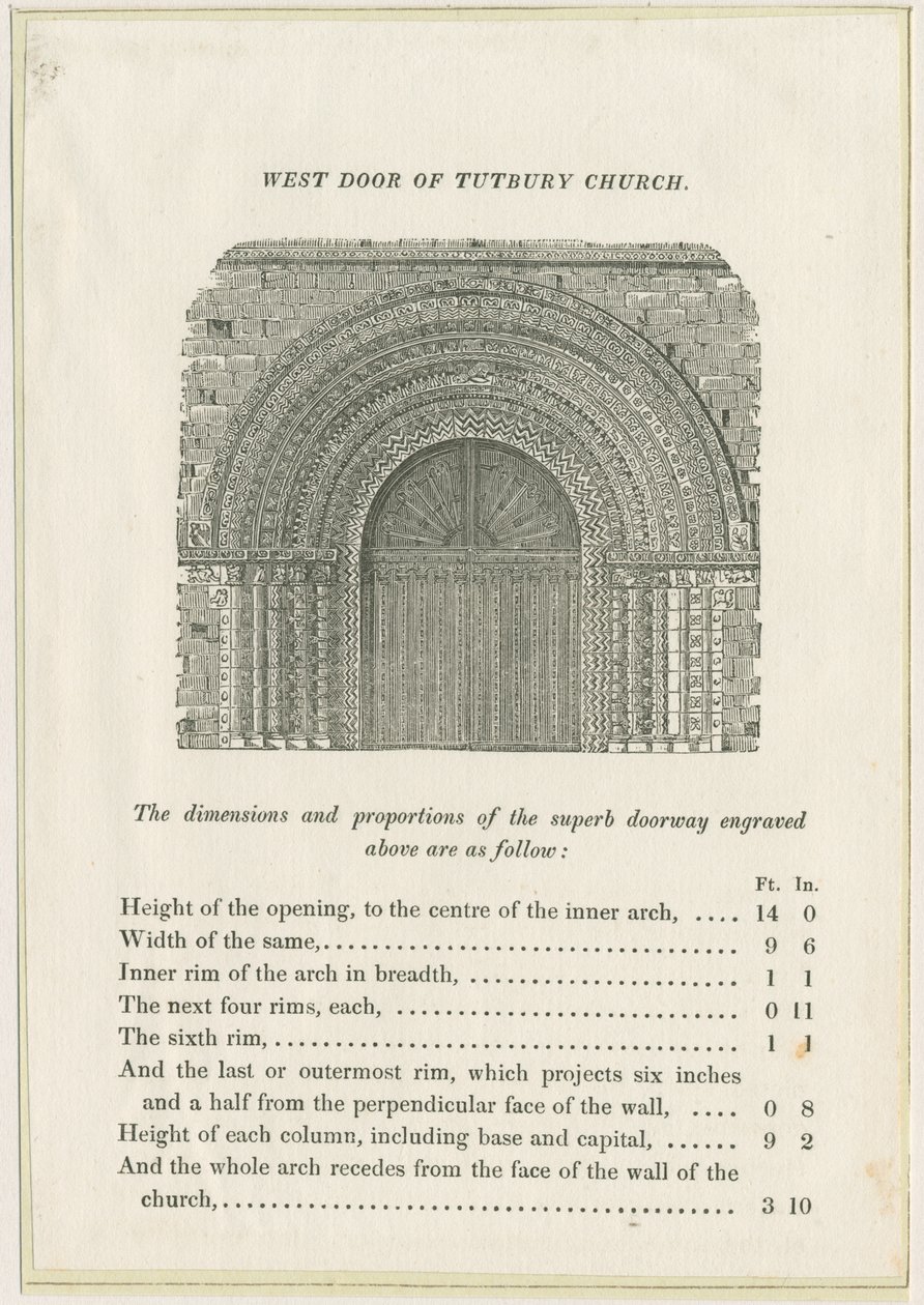 Tutbury Priory Church: West Doorway: gravyr, nd [c 1832] (tryck) av School English