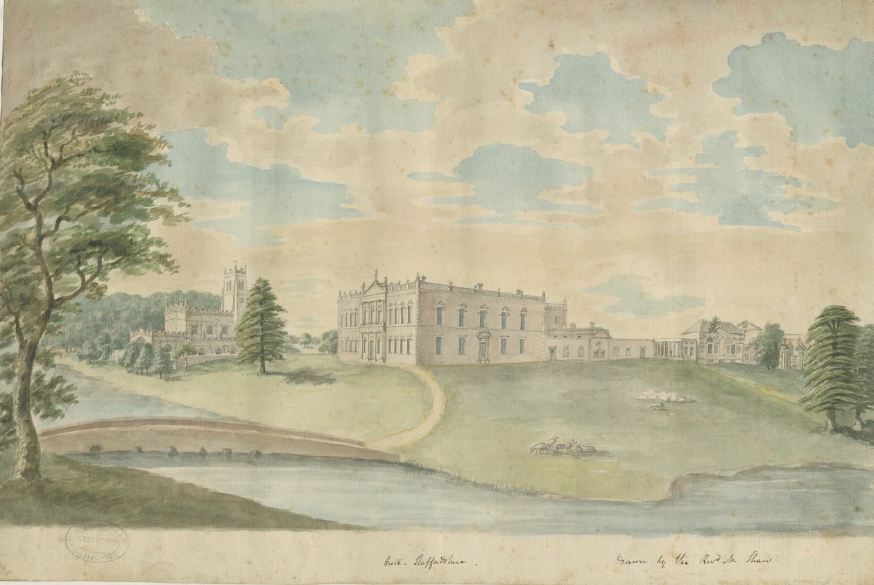 Okänd plats - Hall: akvarellmålning och [c 1762-1802] (målning) av School English