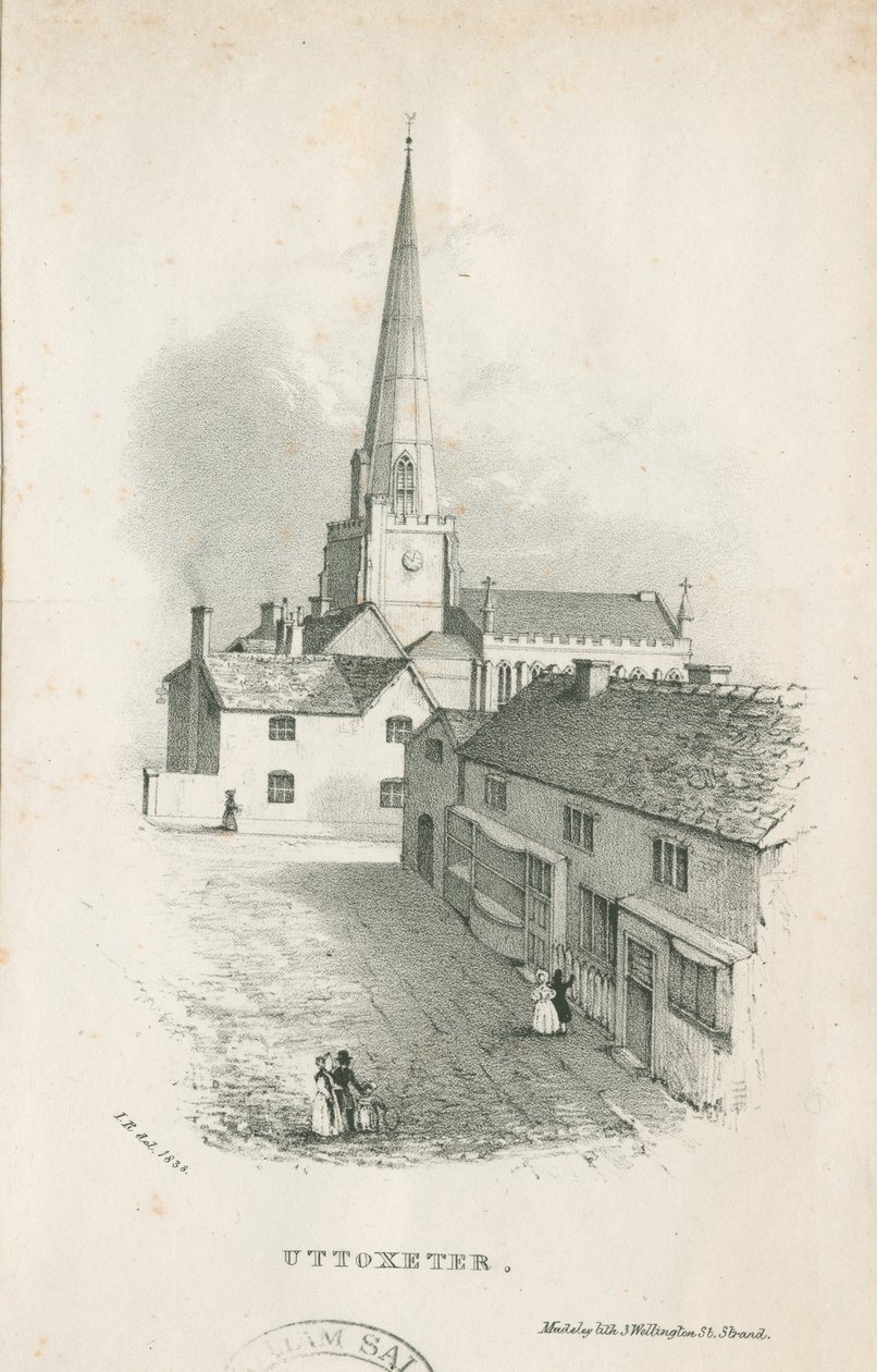 Uttoxeter kyrka - litografi av School English