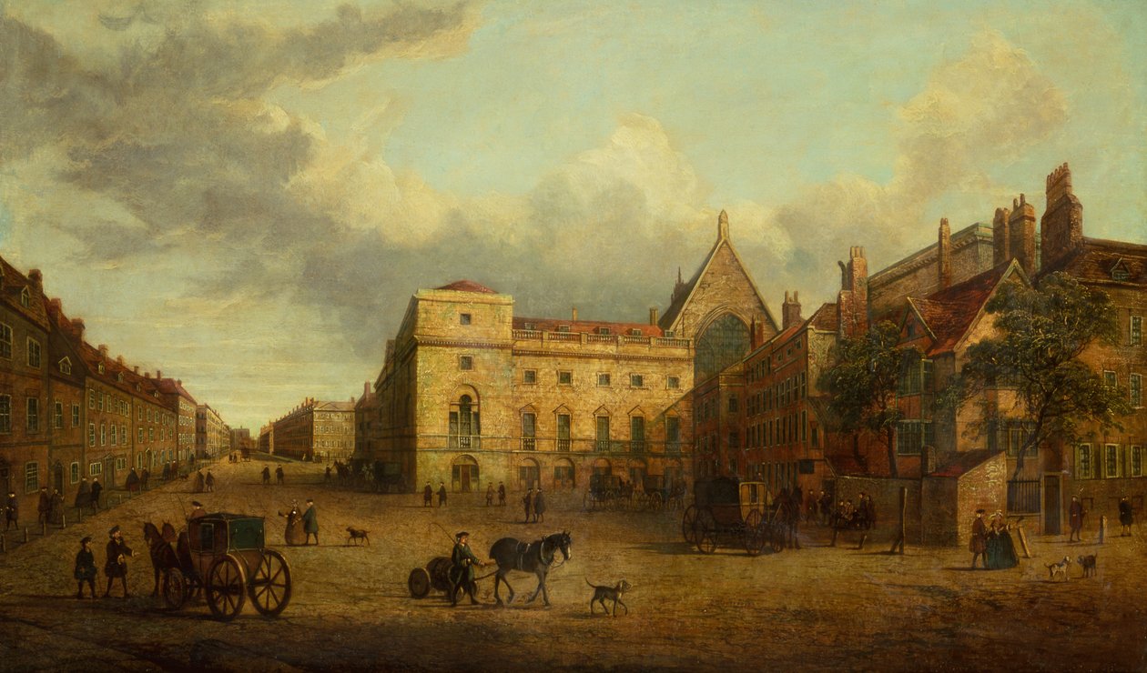 Utsikt över Whitehall med Old Palace Yard (olja) av School English