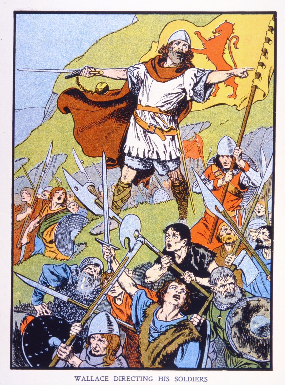 William Wallace regisserar sina soldater (färg litho) av School English