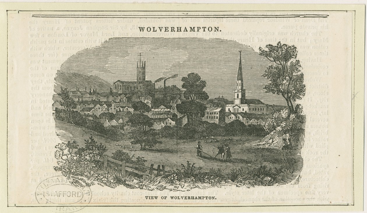 Wolverhampton - Avlägsen vy [från Penn Road]: träsnittsgravyr, nd [1800-talet] (tryck) av School English