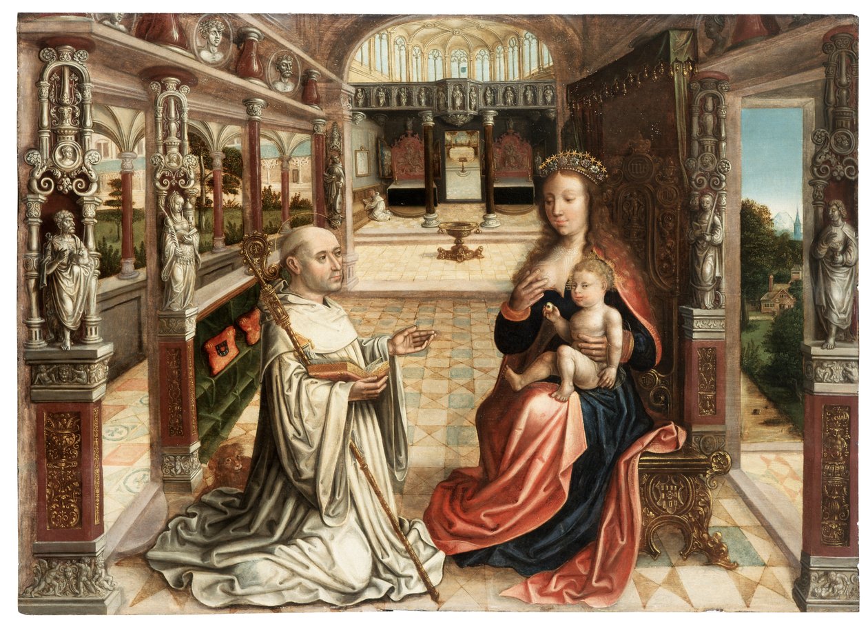 The Miracle of Lactation (olja på panel) av School Flemish