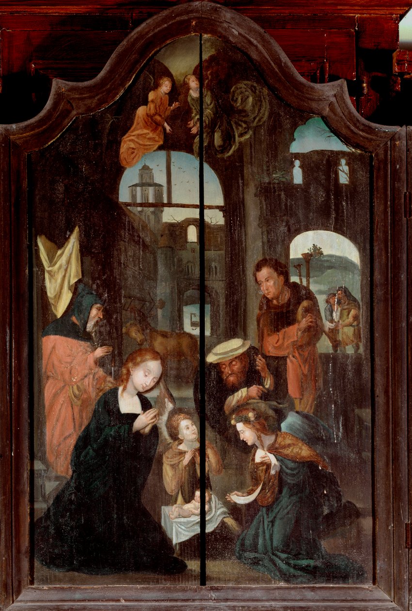 Födelsekristens triptyk, centralpanel (olja på trä) av School Flemish