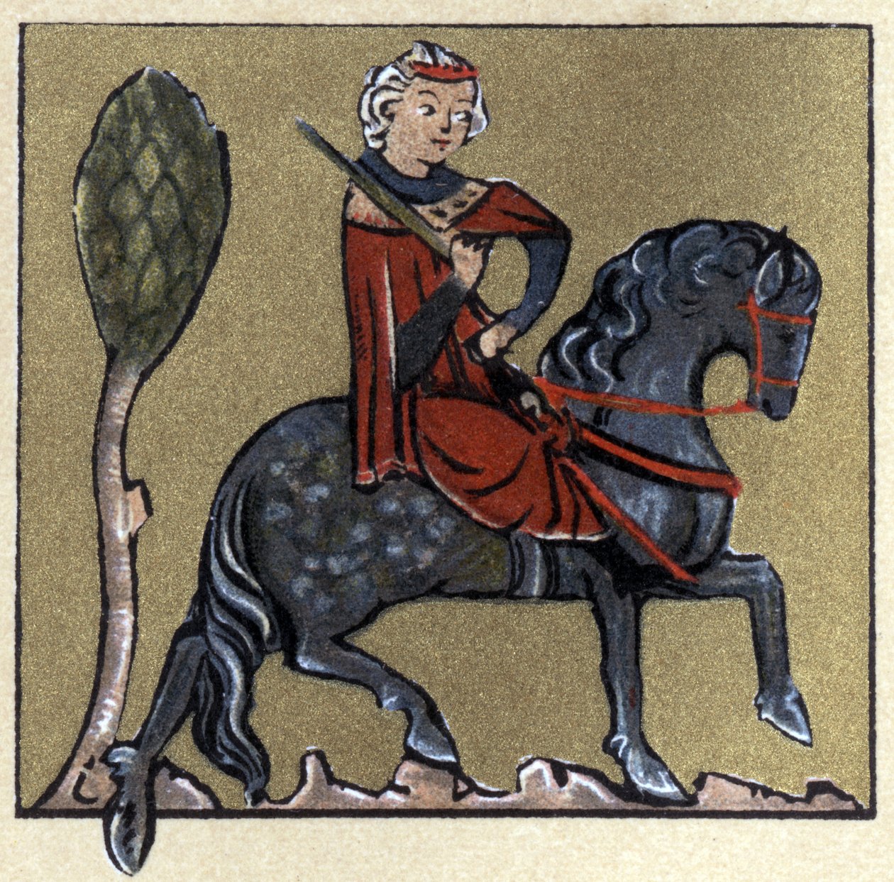 En trubadur från medeltiden, illustration från "Histoire de la Literature Francaise" av Hermann Suchier av School French