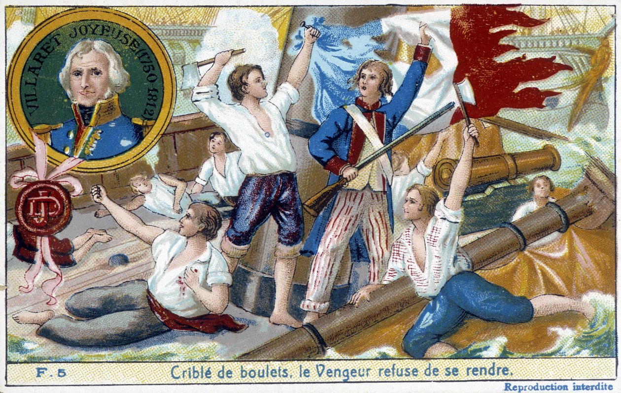 Amiral Villaret (1750-1812), en representant i medaljongen, levererade sjöslaget vid Ouessant till engelsmännen Howe 1794. av School French