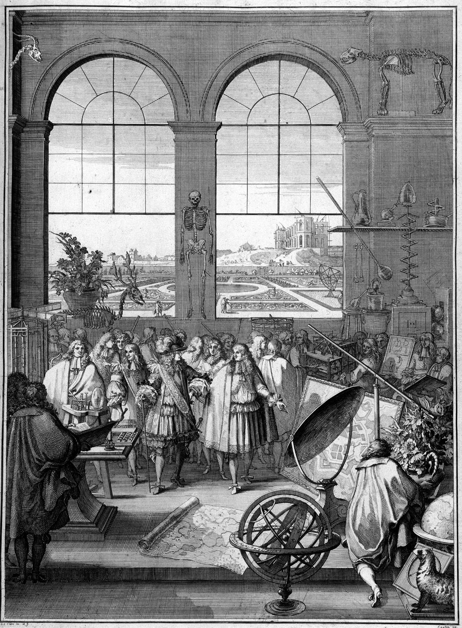 Allegory of Science (Louis XIV visiting science, 2: a planet, Paris Observatory) av School French