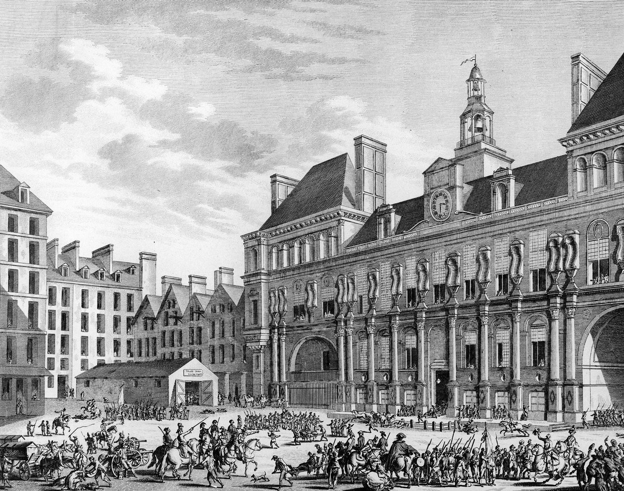Attack av det gemensamma huset (rådhuset) den 29 juli 1794 i Paris av konventets trupper. Paris, biblioteket vid Institutet för revolutionshistoria av School French