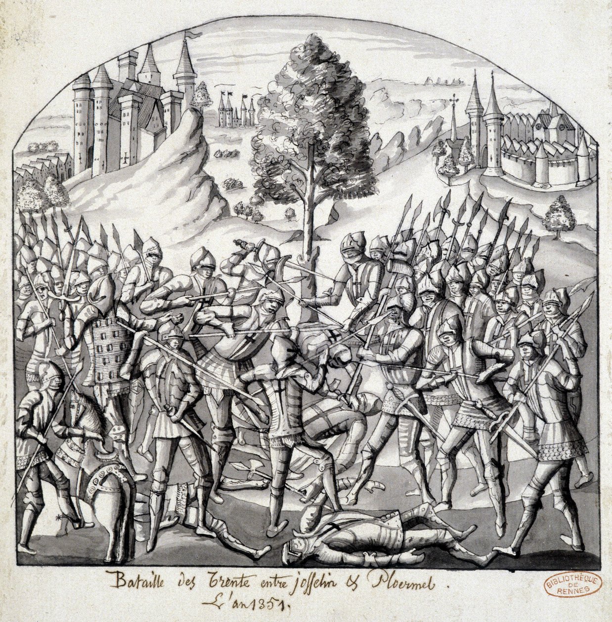 Slaget vid Trento mellan Josselin och Ploermal, år 1351 av School French