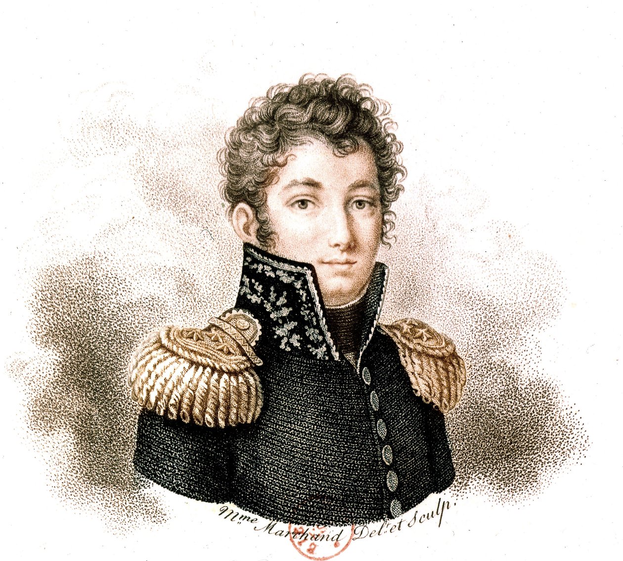 Charles Melchior-Artus Marquis de Bonchamps (färggravyr) av School French