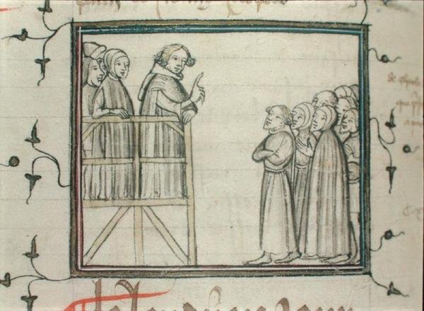 Charles V (1338-80) den vise predikan i Les Halles, Paris, 1364 av School French