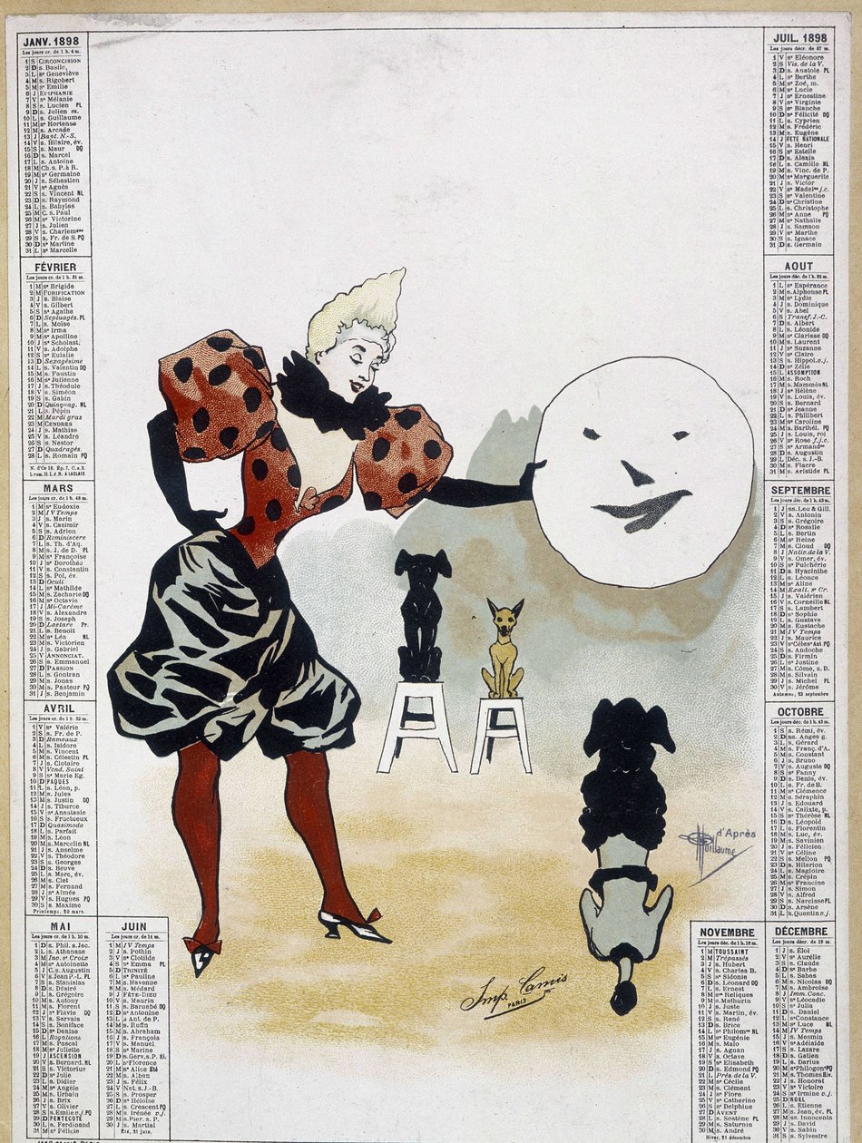 Cirkus: de lärda hundarna - kalender, Arts Deco. av School French