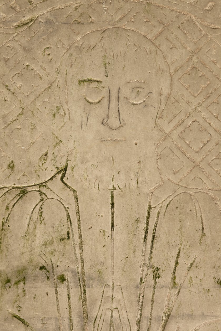Detalj av en klosterrelief (sten) av School French