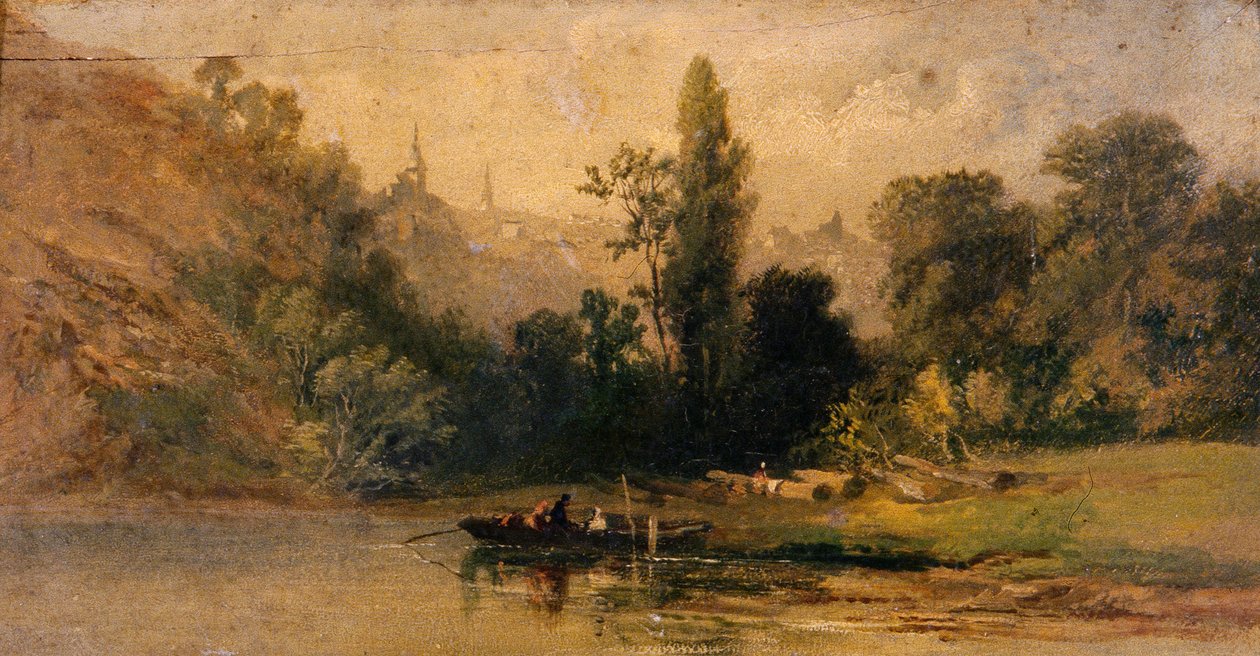 Dinan från floden, ca 1800 (olja på pannå) av School French