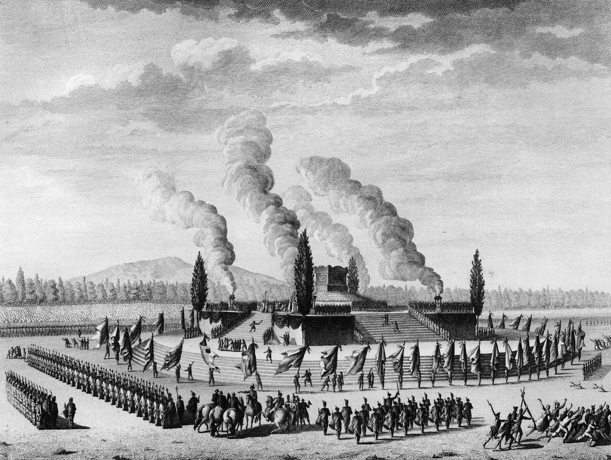 Franska revolutionen: Funebres för att hedra de medborgare som dog i Nancy i september 1790. Paris, biblioteket vid Institute of History of Revolution av School French