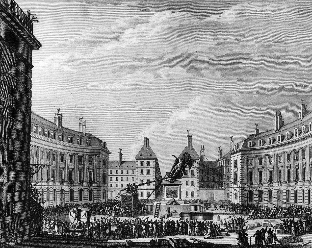Franska revolutionen: Statyn av kung Ludvig XIV sköts ner för segrar i Paris den 11 av School French
