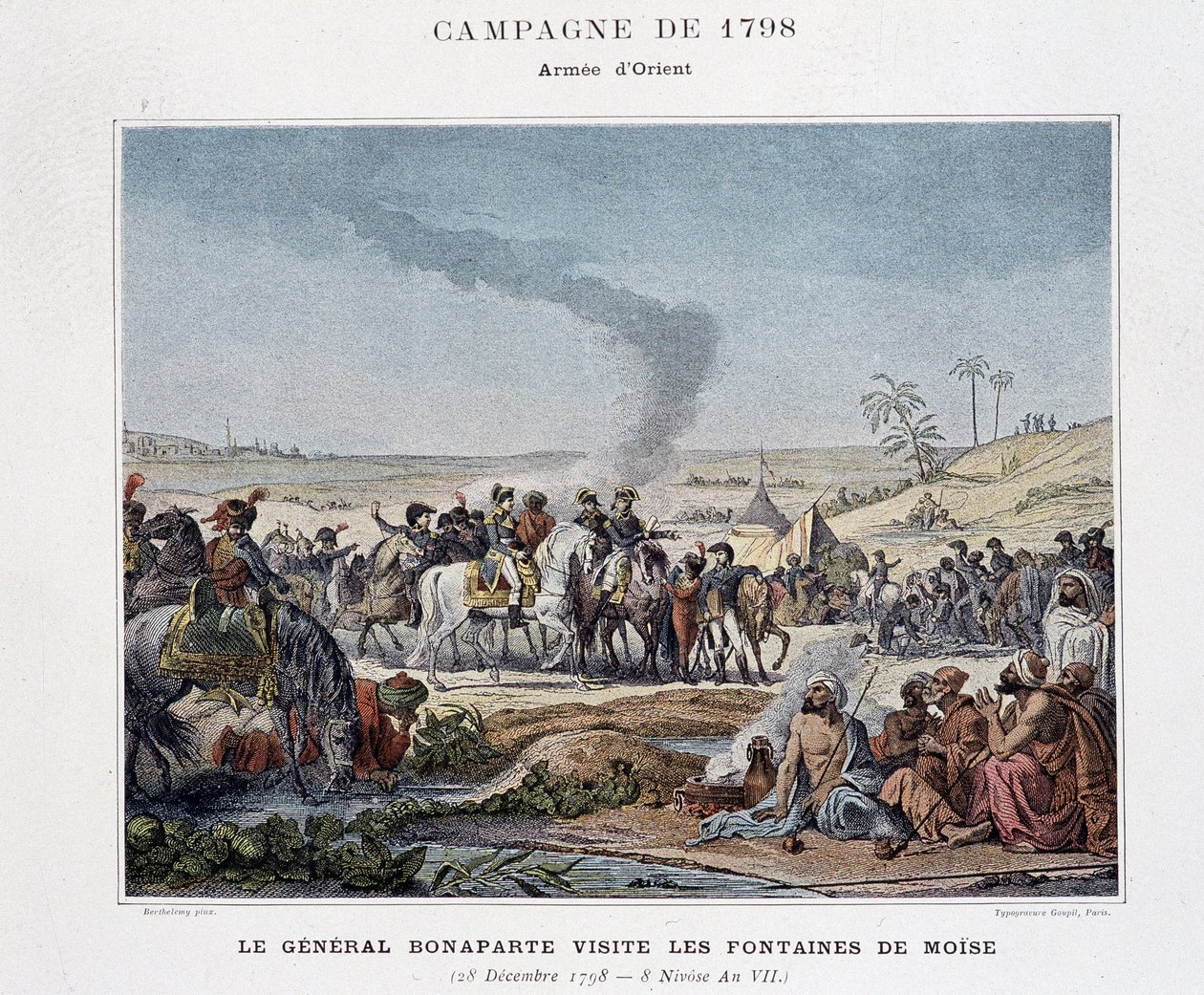 General Bonaparte besöker Moses fontäner - i "" Victories and Conquests of the French Armies"", Paris, n.d (gravyr) av School French