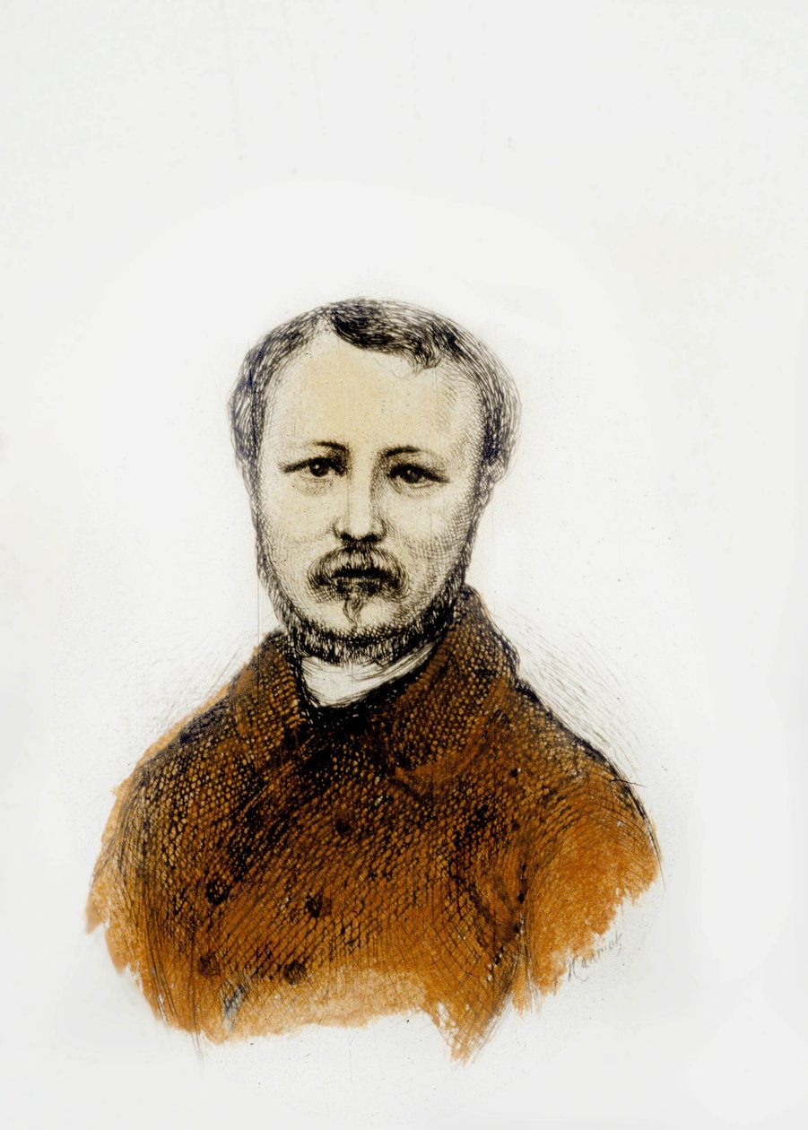 Gerard de Nerval (färggravyr) av School French