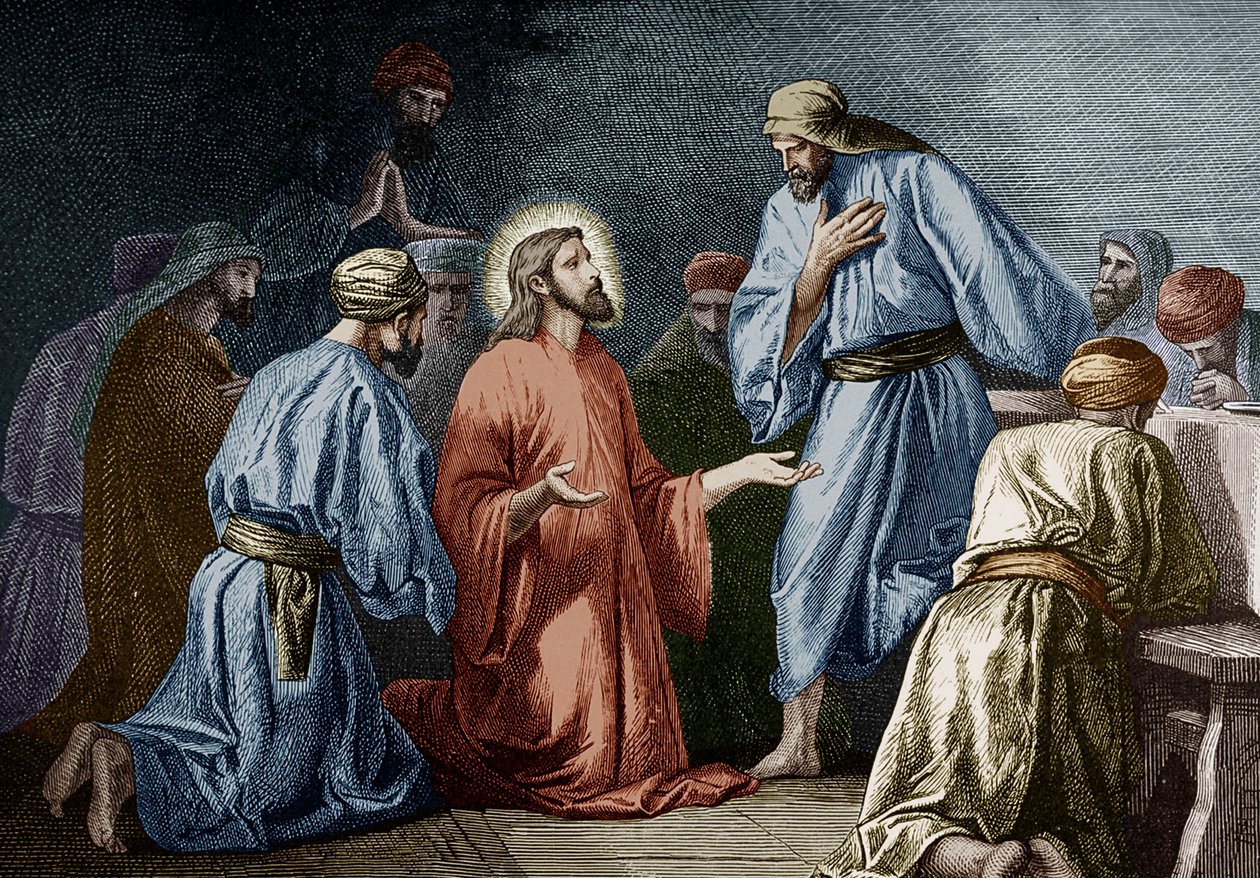 Jesus Kristus undervisar bön till Johannes (färggravyr) av School French