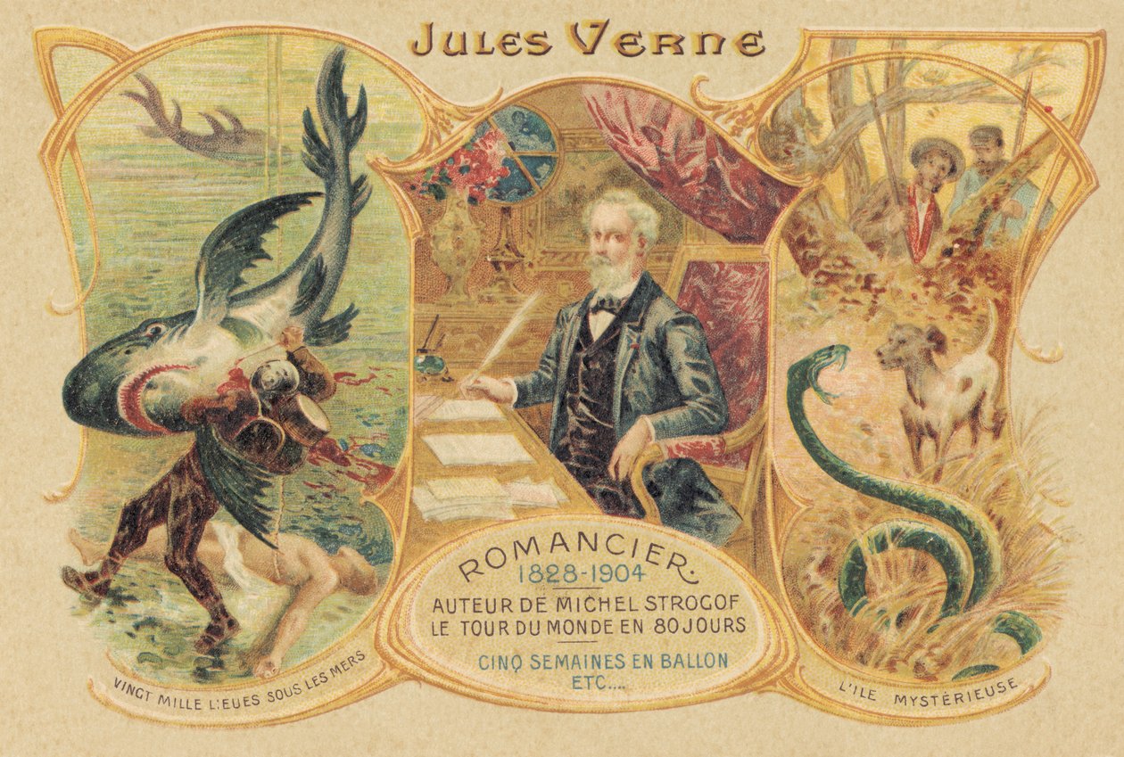 Jules Verne och hans berömda verk (tryck) av School French