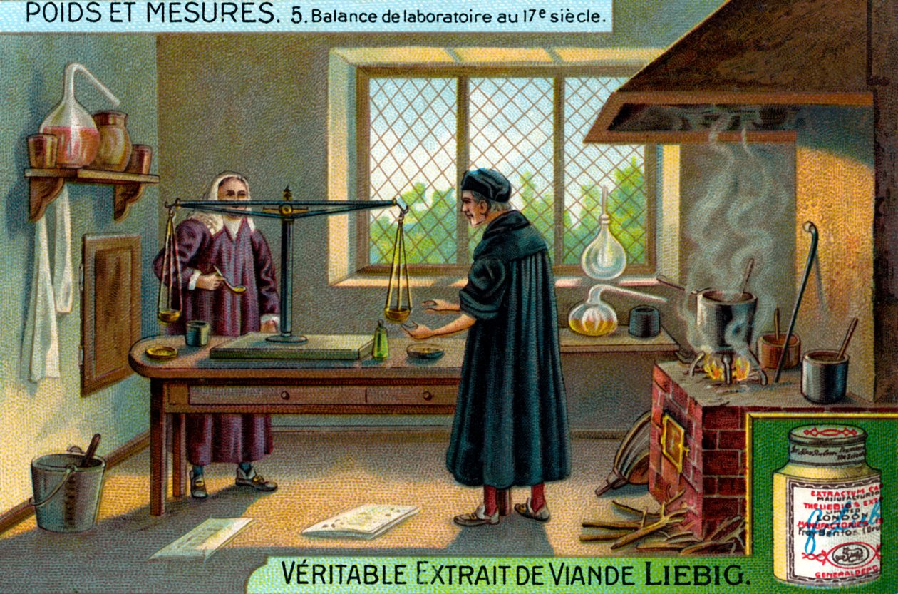 Laboratorieskala på 1600-talet, Liebig-kort (tryck) av School French