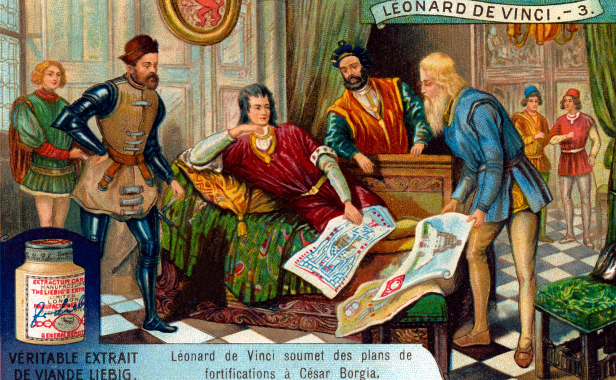Militäringenjör, Leonardo da Vincis liv, Liebigkort (tryck) av School French