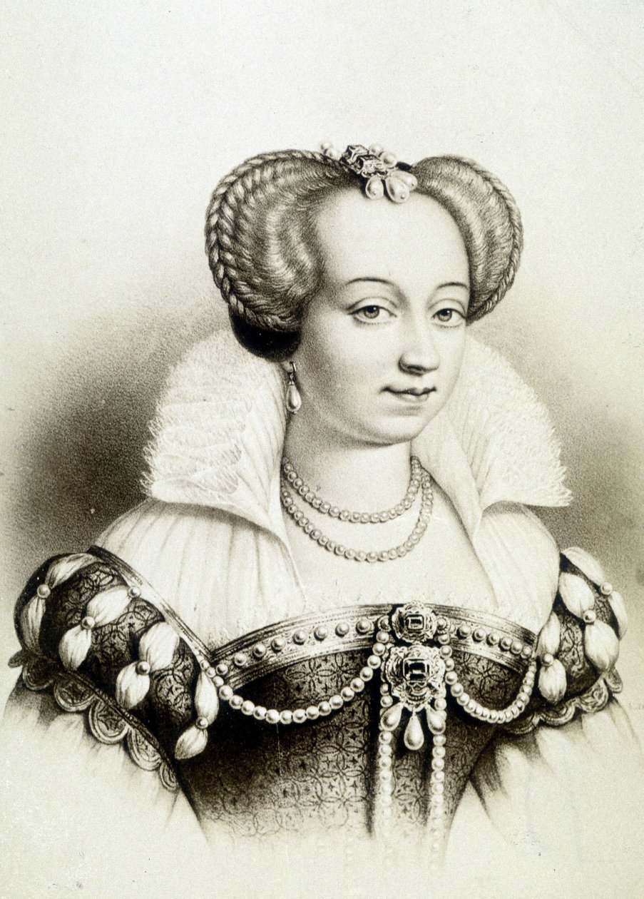 Porträtt av Margareta av Valois, känd som drottning Margot (1553-1615), drottning av Navarra, Henrik IV:s första fru. av School French