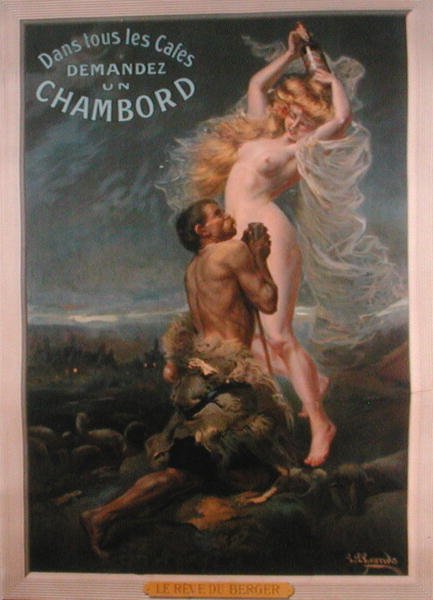 Affisch som reklamerar "Chambord", en fransk aperitif (litho i färg) av School French