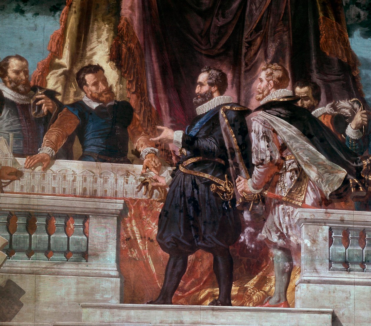 Presentation av planerna för en flygel av Louvren för kung Henrik IV (1553-1610) Kung Henrik IV tog emot arkitekten Jacques Androuet du Cerceau omkring 1593. av School French