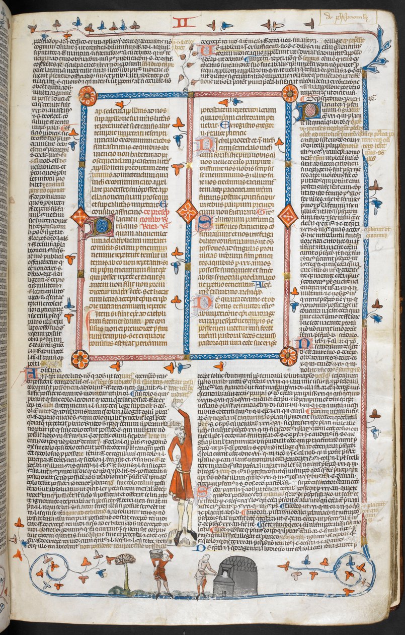 Royal 10 E. IV, f.145 En bas-de-page scen av en man som besöker en bagare, från 