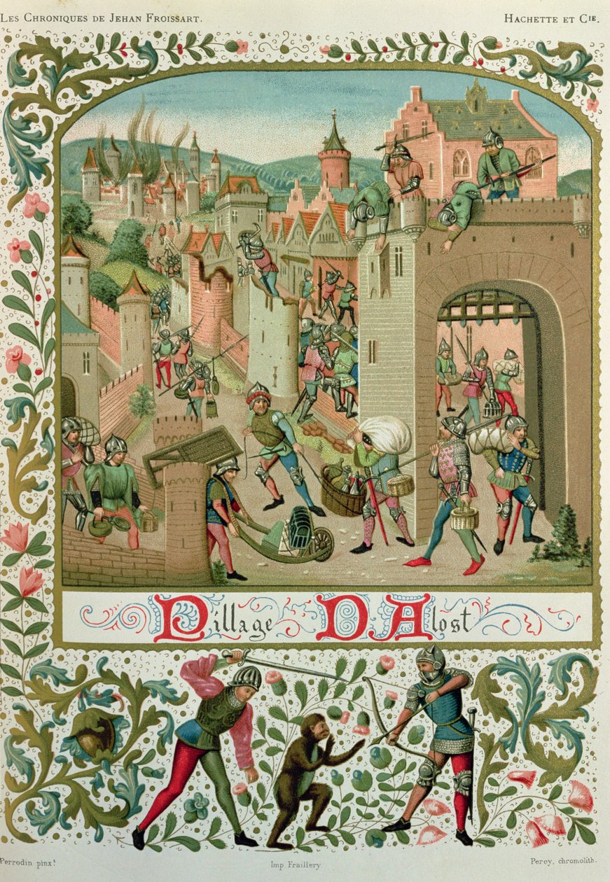 Sack av Aalst och Grammont av invånarna i Gent 1380, från ett manuskript av "Chroniques", av Jean de Froissart (c.1337-c.1405) (faksimilupplaga) av School French