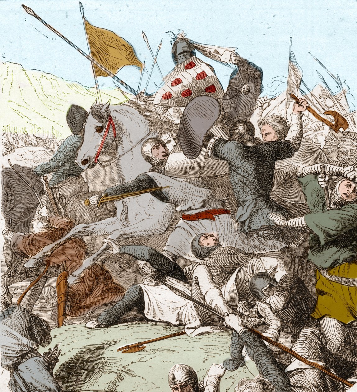 Slaget vid Hattin, 4 juli 1187 (färg litho) av School French