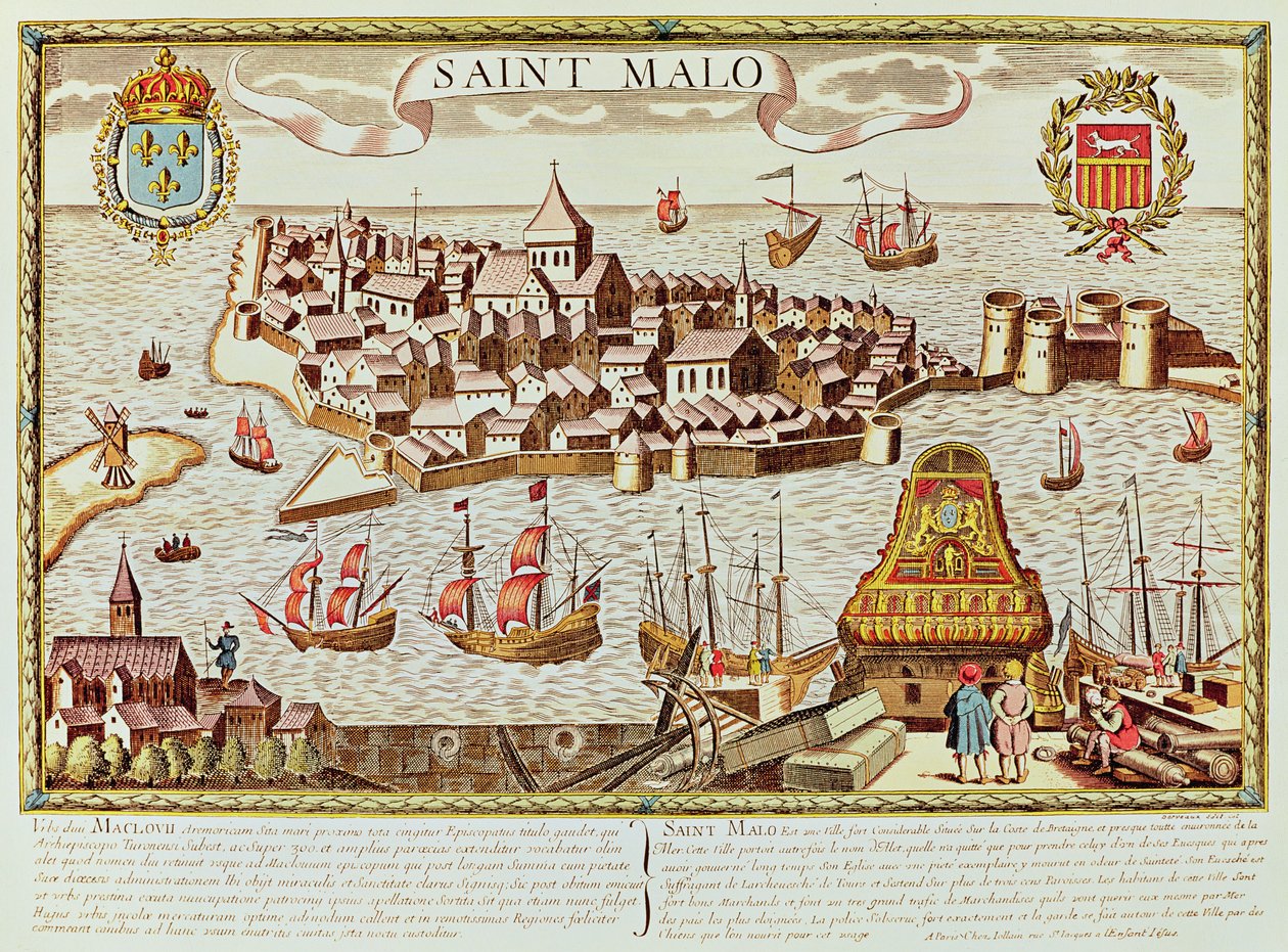 Utsikt över hamnen och den befästa staden Saint Malo, som ligger vid Bretagnes kust av School French