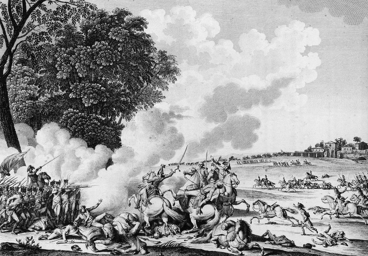 Franska revolutionens krig: Den franska generalen Barthelemy Catherine Jouberts död (1769-1799), dödad i slaget vid Novi den 28 Thermidor An VII (15 augusti) av School French