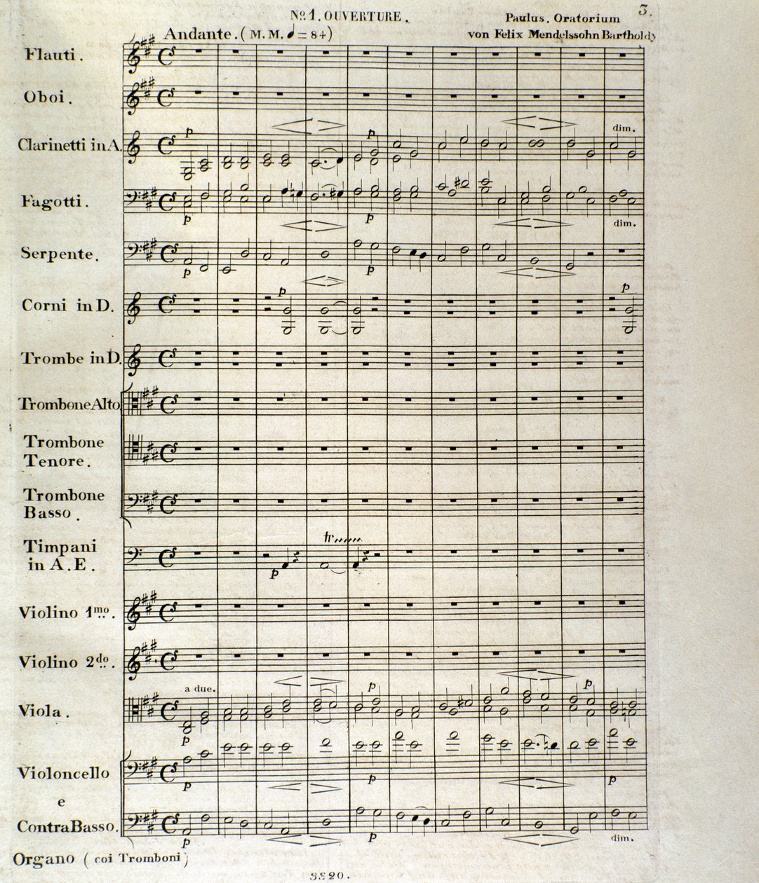 Första sidan av partitur av "Paulus", op. 36 av Felix Mendelssohn (litho) av School German