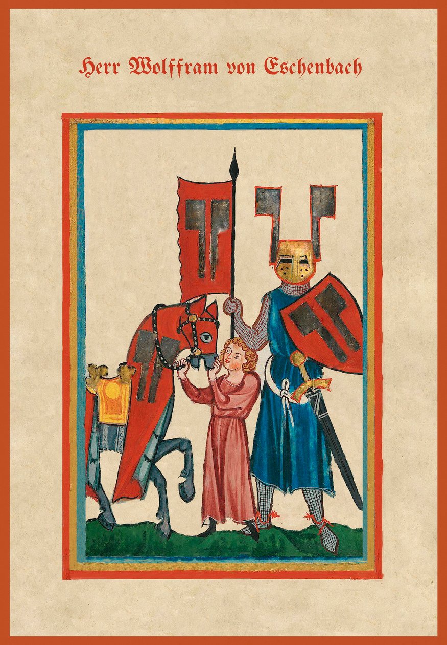 Illustration ur "Parzival" av Wolfram von Eschenbach (pergament) av School German
