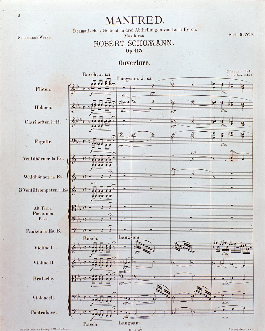 Noter till invigningen av "Manfred" (opus 115) av den tyske kompositören Robert Schumann (tryck) av School German