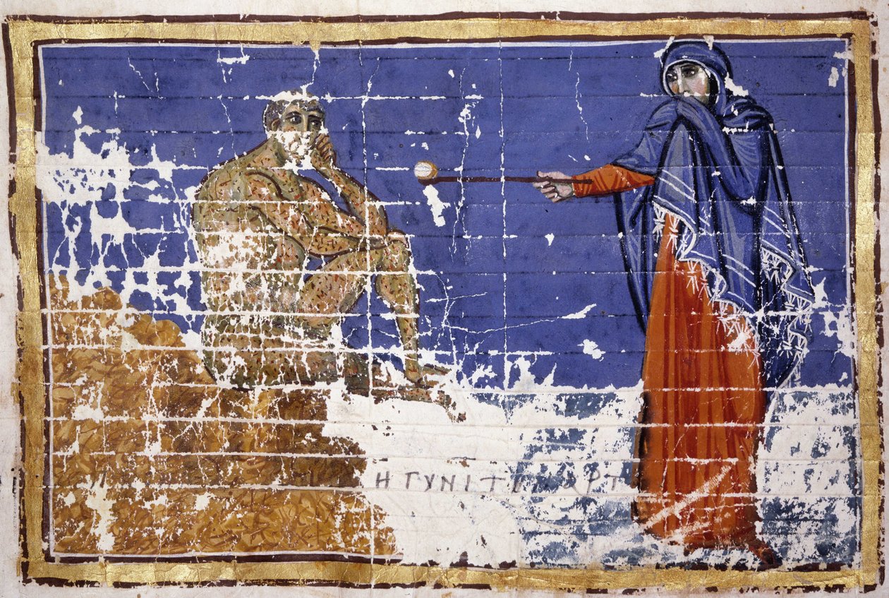 Job täckt med sår - grekiskt manuskript från 900-talet. Bibl. Marciana, Venedig. av School Greek