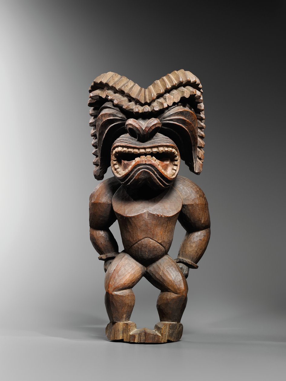 Hawaiiansk figur, kona-stil, representerande krigsguden, ku ka ’ili moku, ca 1780-1820 (trä) av School Hawaiian