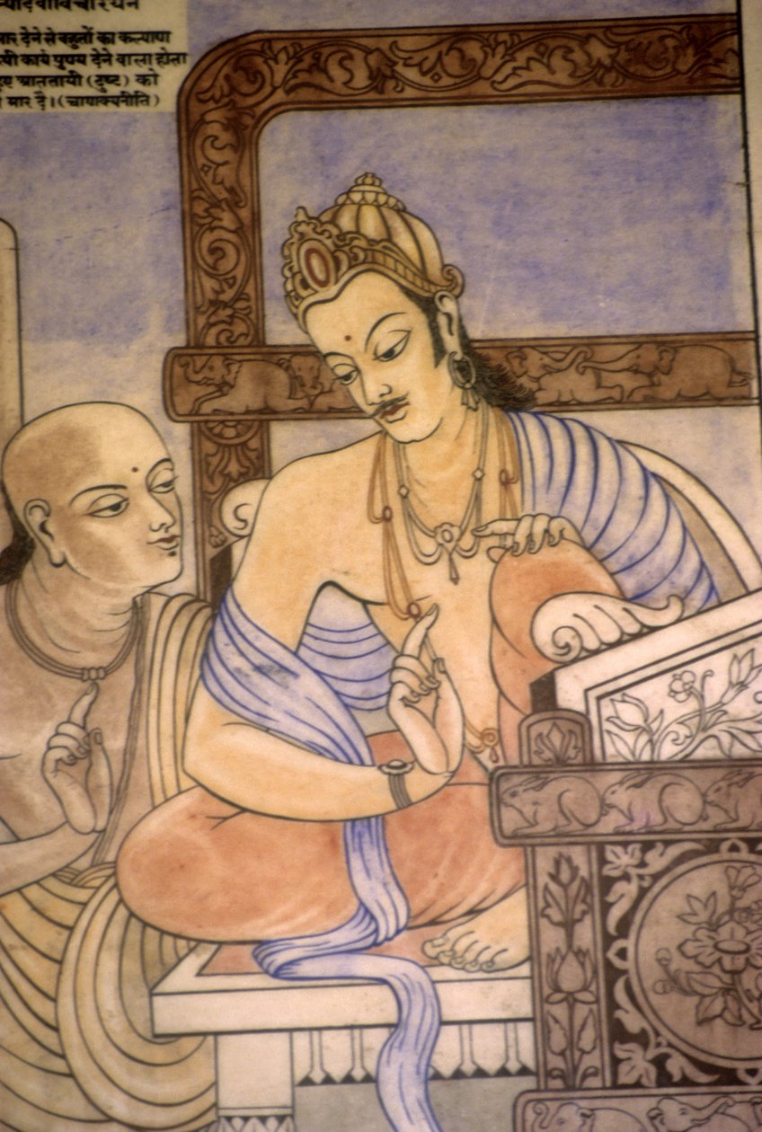 Chankaya och kung Chandragupta (akvarell  gouache) av School Indian