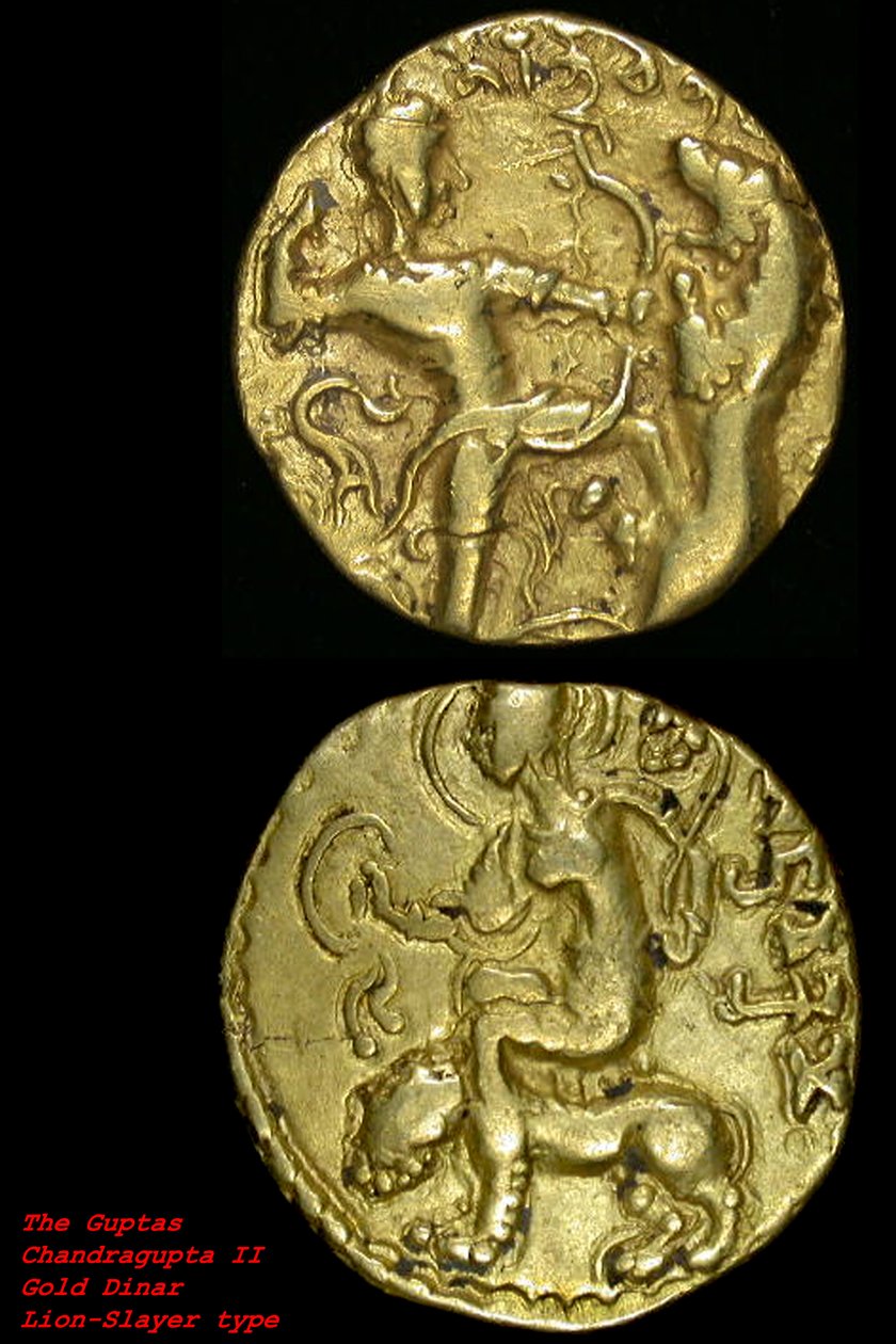 Mynt föreställande lejon, Maurya-dynastin (guld) av School Indian