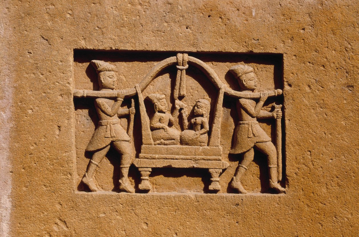 Detalj från ett av Jain-templen i Lodurva (sten) av School Indian