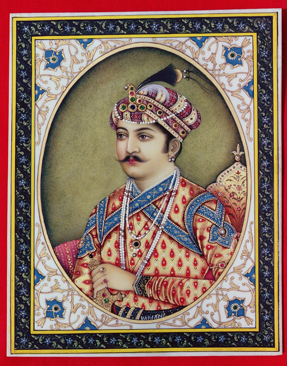 Kejsar Muhammad Akbar (1542-1605) (gouache och akvarell på elfenben) av School Indian