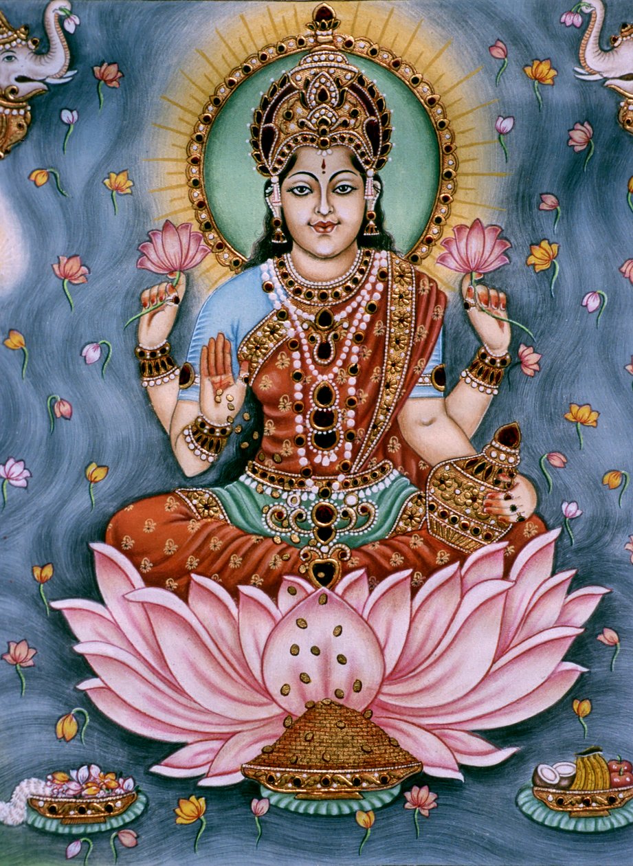 Gudinnan Lakshmi Miniatyrmålning på papper av School Indian