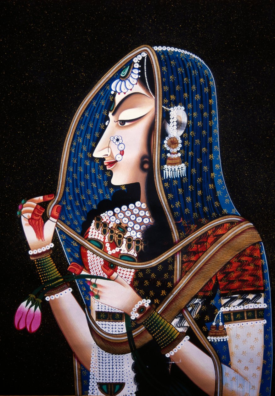 Gudinnan Radha Kishamgarh Miniatyrmålning på siden av School Indian