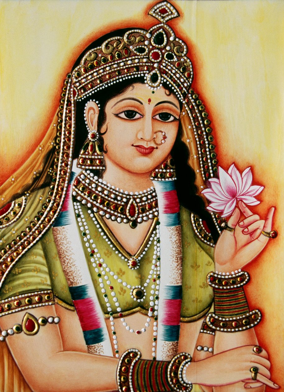 Gudinnan Radha Miniatyrmålning på elfenben av School Indian